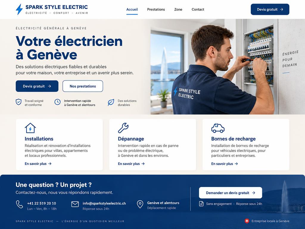 Exemple de site Spark Style Electric pour Électricien · Genève